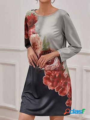 Floral Print Long Sleeve Shift Dresses