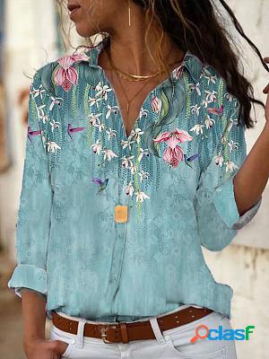 Floral Print Loose Casual Long-sleeved Blouse