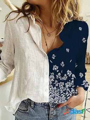 Floral Print Stitching Loose Long-sleeved Blouse