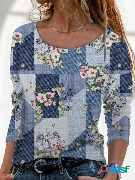 Floreale Casuale Girocollo Jersey T-shirt