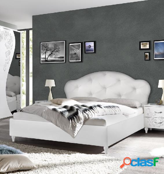 Florella - Letto matrimoniale in ecopelle bianco imbottito