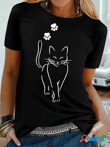 Gatto Girocollo Maniche Corte Casuale T-shirt