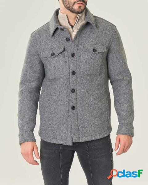Giacca camicia grigia in misto lana e viscosa stretch