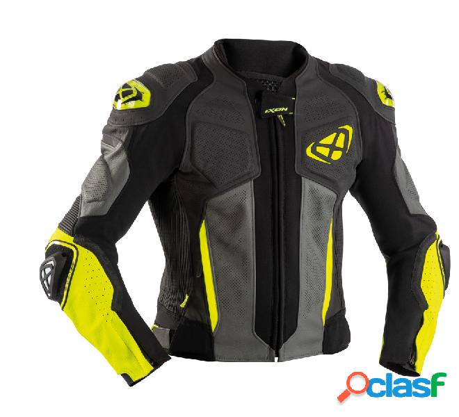 Giacca moto pelle Ixon VENDETTA EVO Nero Antracite Giallo