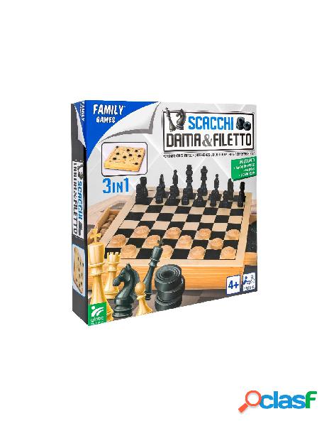 Gioco scacchi/dama/filetto in legno