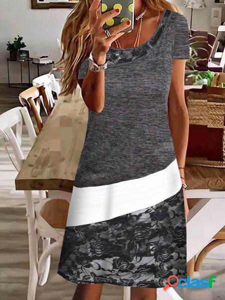 Giunto diviso Multicolore Patchwork Pizzo Casuale Girocollo