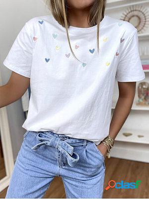 Heart Print Crew Neck Short Sleeves T-shirt