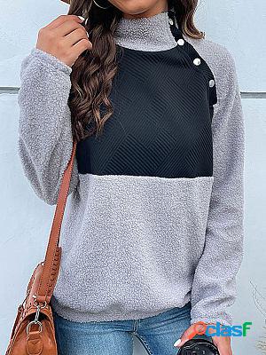 High Collar Casual Loose Lamb Wool Stitching Sweatshirt