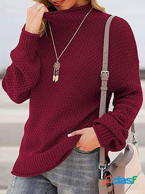 High Collar Casual Loose Solid Color Long Sleeve Knitted