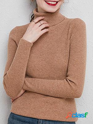 High Collar Casual Loose Solid Color Sweater Pullover