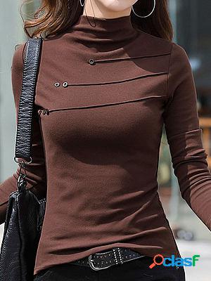 High Neck Casual Slim Solid Color Long Sleeve T-shirt