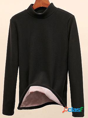 High-neck Casual Loose Solid Color Fleece Long-sleeved