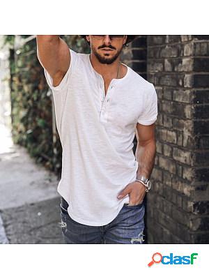 Holiday Casual Solid Color Breathable Henley T-Shirt