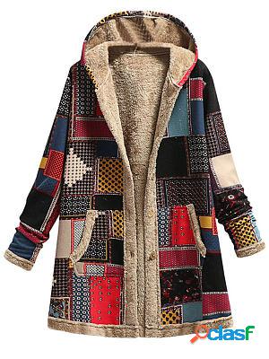 Hooded Long-sleeved Printed Plush Coat