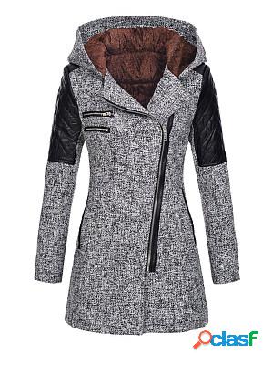 Hooded Loose Diagonal Zipper Coat