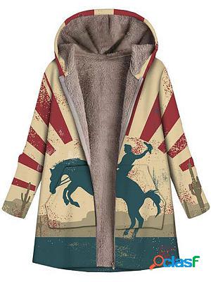 Hooded Loose Printed Long-sleeved Fleece Padded Coats