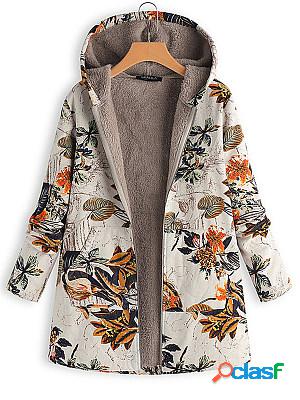 Hooded Zips Printed Long Sleeve Coats