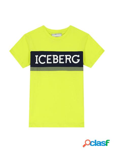 ICEBERG T-shirt da bambino girocollo con logo frontale LIME