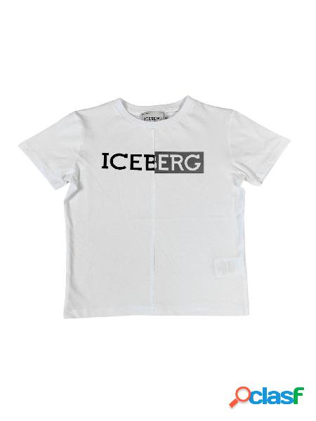 ICEBERG t-shirt bambino girocollo con logo frontale BIANCO
