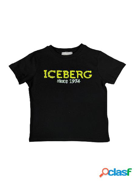 ICEBERG t-shirt bambino girocollo con logo stilizzato NERO