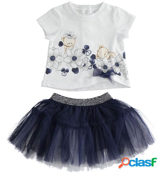 IDO Completino neonata t-shirt e gonna in tulle BLU NAVY