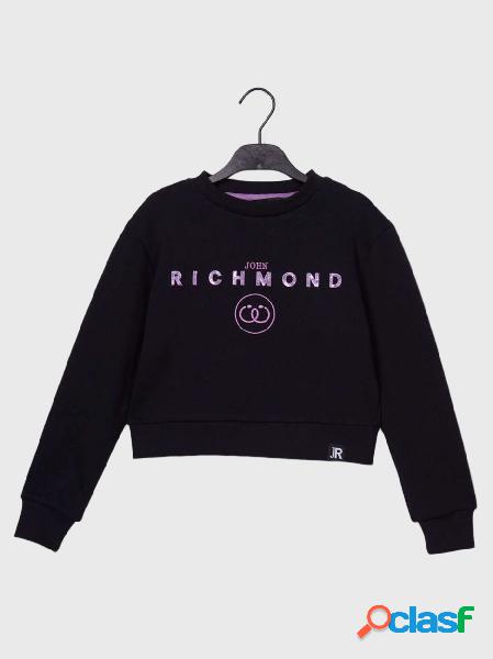 JOHN RICHMOND Felpa in cotone con logo in paillettes Nero