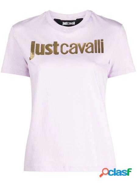 JUST CAVALLI T-shirt con logo metallizzato Lilla/Oro
