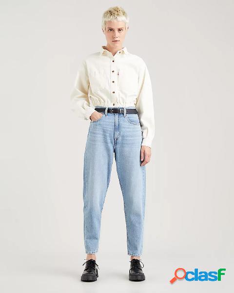 Jeans a vita alta tapered blu super stone washed in cotone e