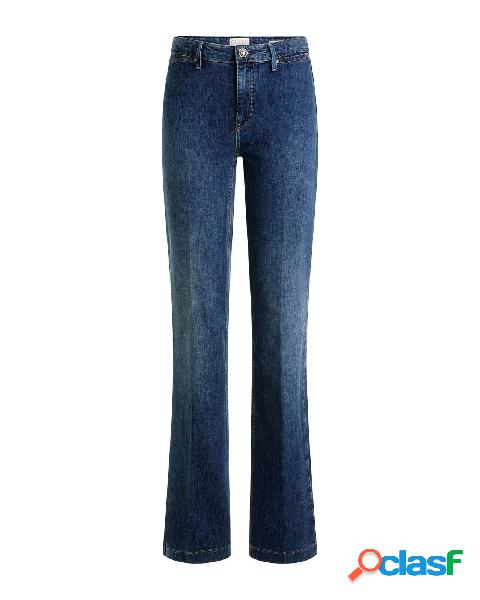Jeans a zampa blu in cotone stretch lavaggio medio stone