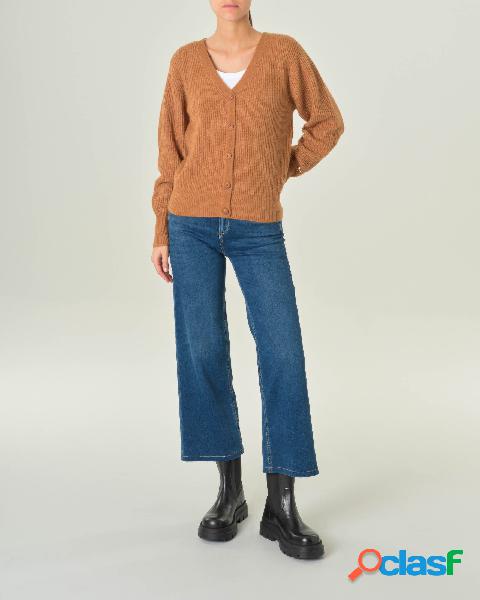Jeans wide blu super stone washed in cotone stretch
