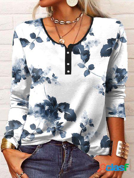 Jersey Casuale Floreale Camicia