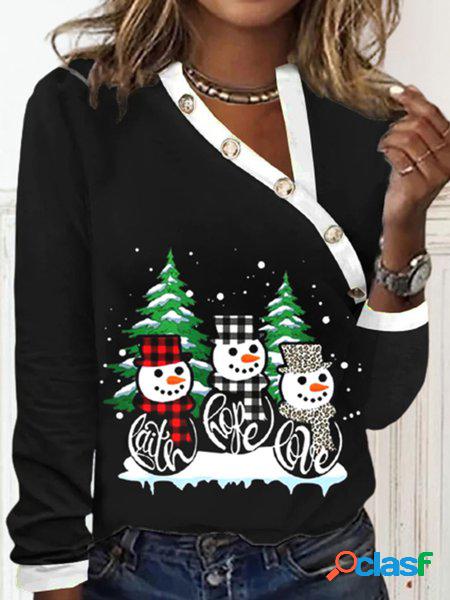 Jersey Natale Pupazzo di neve Asimmetrico Casuale T-shirt