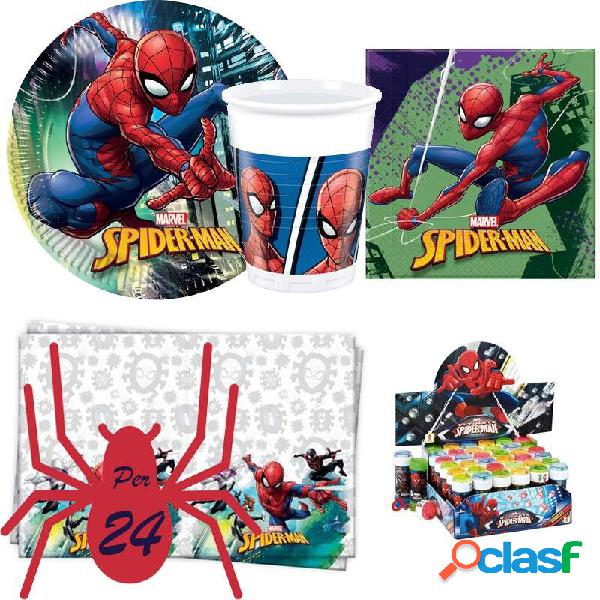 KIT N5 107 PZ COMPLEANNO BAMBINO SPIDERMAN + 18 BOLLE DI