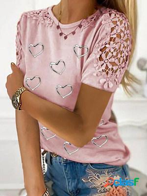 Lace Heart Print Short Sleeve T-Shirt