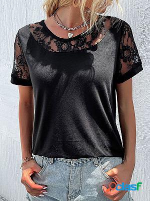 Lace Hollow Stitching Short-sleeved T-shirt