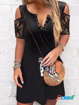 Lace Panel Off Shoulder Shift Dresses