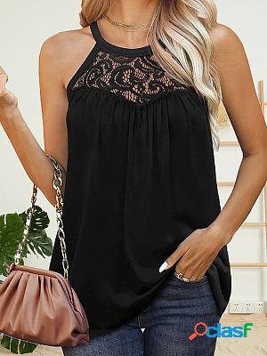 Lace Pleated Sleeveless Tank Short Sleeve T-shirts