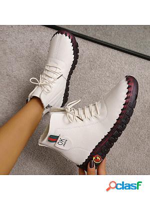 Lace-Up Sneakers With Casual Solid Decorative Stitching