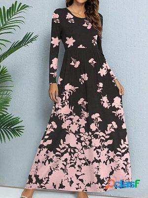 Ladies Floral Print Casual Long-sleeved Maxi Dress