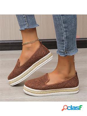 Ladies Retro Round Toe Cotton And Linen Casual Shoes