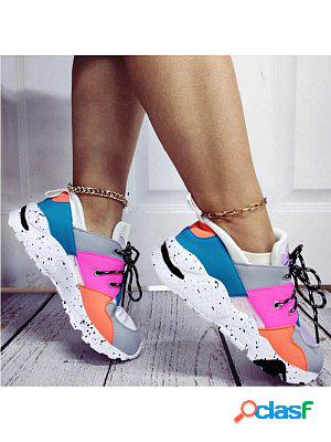 Ladies Round-toe Color-block Lace-up Sneakers