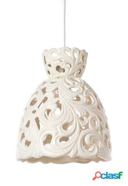 Lampadario a sospensione in ceramica decorata colore bianco