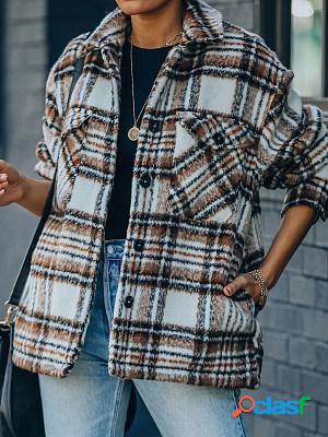 Lapel Single-breasted Double-pocket Casual Plaid Jacket