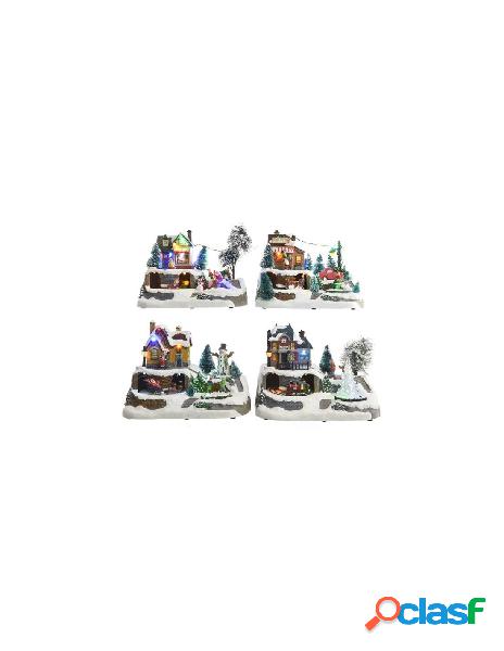 Led village scene 4ass in bo, colour: multi, size: