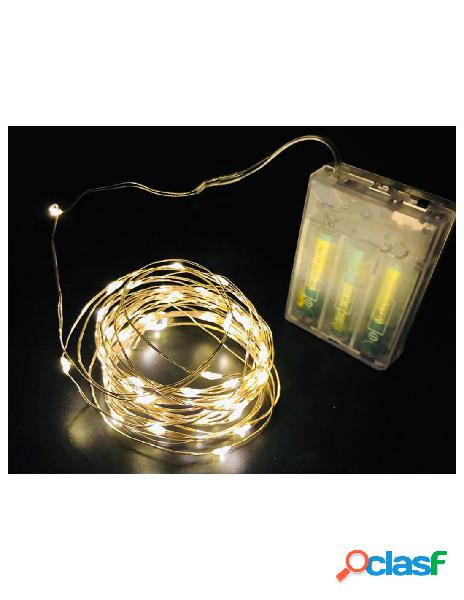 Ledlux - stringa led a batteria filo rame con 100 luci