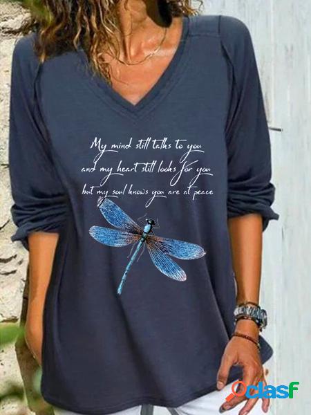 Lettere di testo Casuale Manica raglan Scollo a V T-shirt