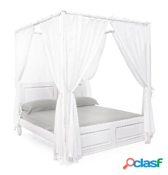 Letto matrimoniale a baldacchino in legno colore bianco con