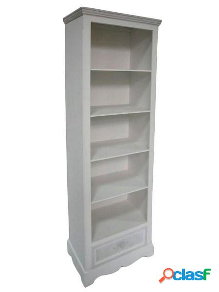 Libreria in legno colore bianco con 5 ripiani e 1 cassetto