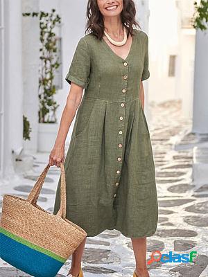 Linen Loose Plain Cotton Linen Shift Dresses