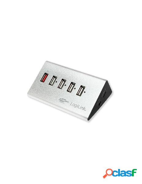 Logilink - hub usb 5 porte in alluminio con ricarica veloce